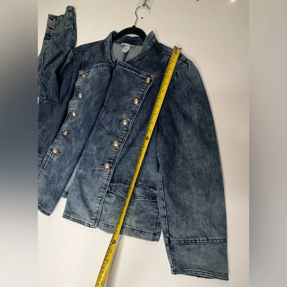 Indigo Thread Co Denim Military Jacket | Button Detail | Blue Jean Jacket - 1X - Picture 11 of 12